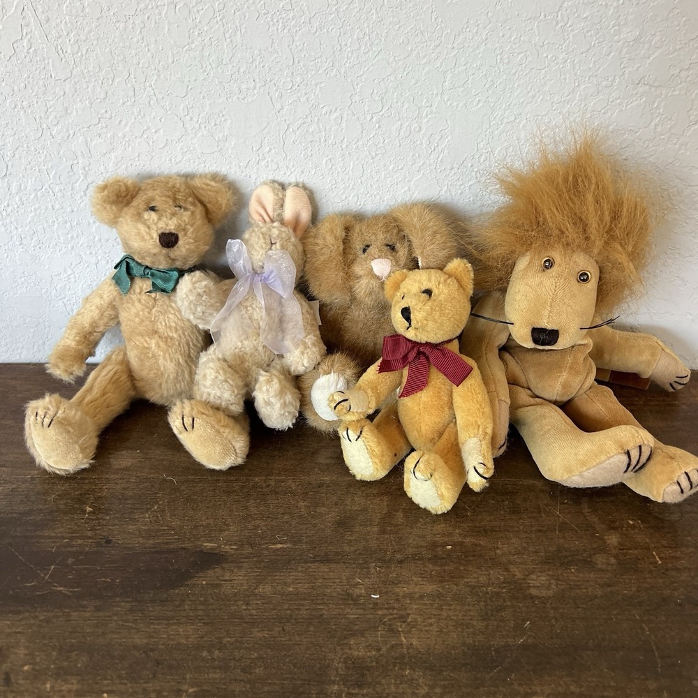Boyds Bears Mixed Lot Of 5 Plush Lion Bunny Rabbit Bear Vintage